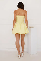Moment To Capture Strapless Bubble Mini Dress Lemon