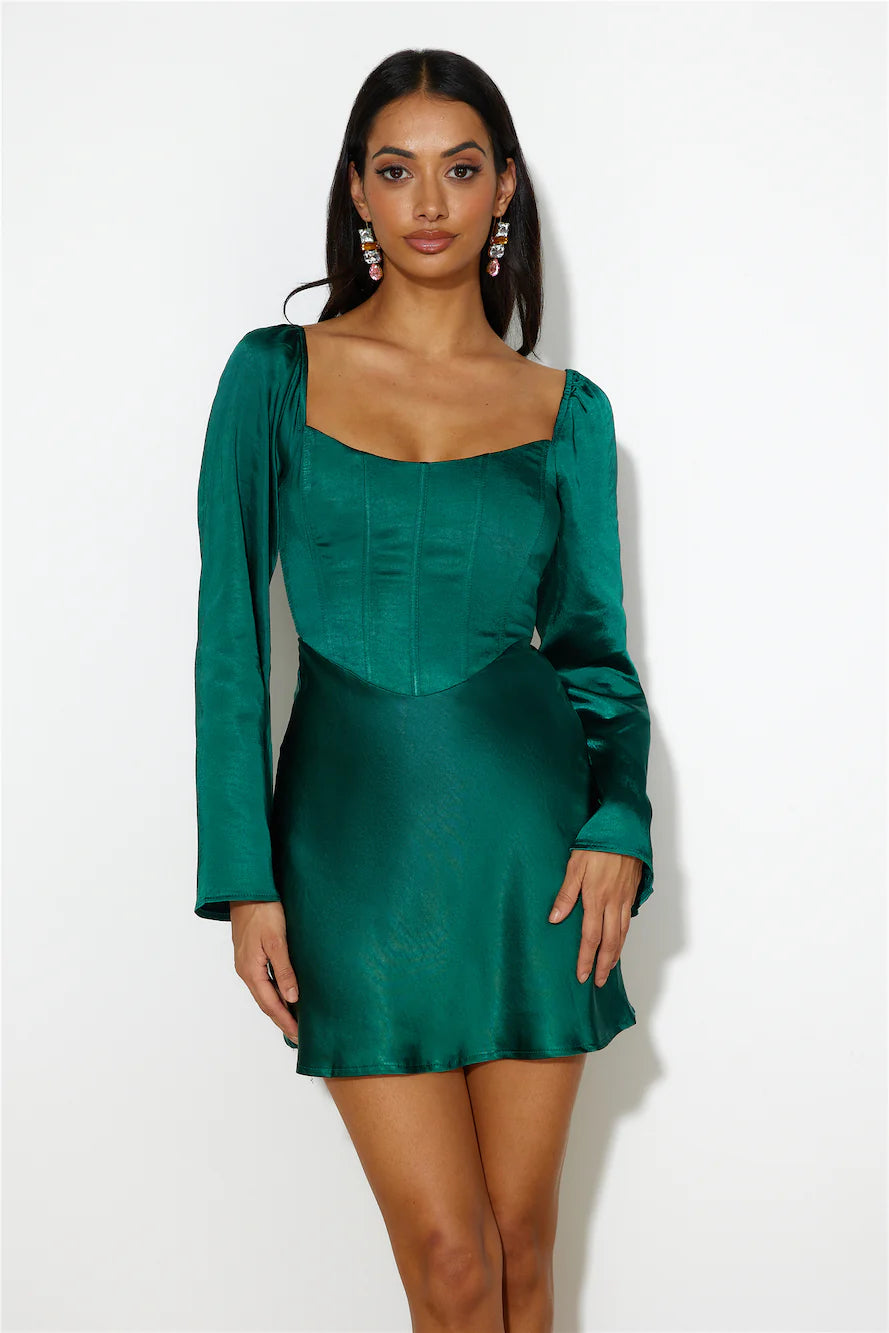 Meet Up Date Satin Mini Dress Teal