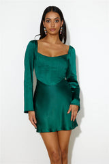 Meet Up Date Satin Mini Dress Teal