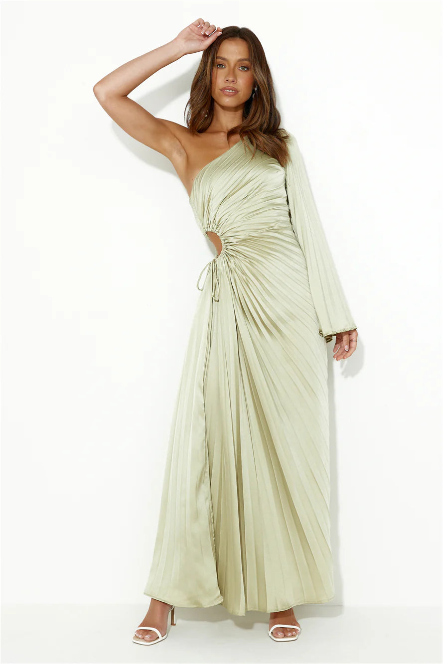 Land Of Beauty One Shoulder Maxi Dress Lime