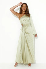 Land Of Beauty One Shoulder Maxi Dress Lime